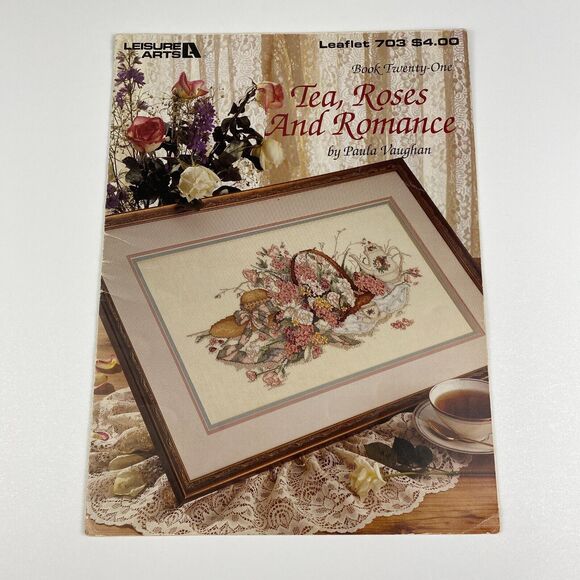 VTG 1988 Leisure Arts Tea, Roses and Romance Counted Cross Stitch Leaflet 703 - Picture 1 of 10